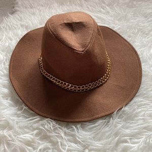 GUESS Brown & Gold Chain Floppy Fall Hat